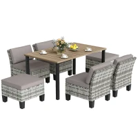 Outsunny Seven-Piece Rattan Dining Set - Grey(m-10)