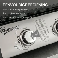 Outsunny Gasbarbecue met Deksel, 3 Branders, Vetopvangbakje, antikleef-plaat, 63x47x25 cm, Zwart/Zilver(m-5)