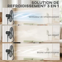 HOMCOM Ventilateur brumisateur 100 W à ionisation négative, ventilateur sur pied 130 cm, 3 vitesses, 3 modes, minuterie, noir(m-4)
