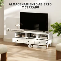 HOMCOM Mueble TV Compacto con 3 Cajones y 3 Compartimentos para TV de hasta 65 Pulgadas 120x34x45 cm Blanco(m-4)
