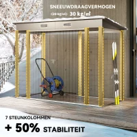 Outsunny metalen tuinschuur, berging, dubbele deur, 249 x 121 x 166/183cm, lichtgrijs(m-6)