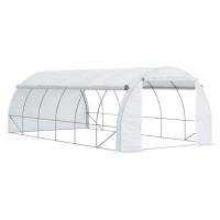 Outsunny Serre de jardin 18 m² dim. 6L x 3l x 2H m avec porte + parois latérales zippées enroulables, 12 fenêtres, acier PE haute densité 140 g/m² Anti-UV blanc(m-12)