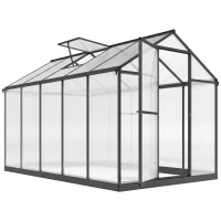 Outsunny Serre de jardin en aluminium polycarbonate, serre avec fenêtres supérieures réglables 303x183x195cm transparent(m-12)