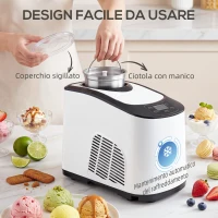 HOMCOM Gelatiera con Compressore Integrato 1.5L, Modalità Morbida e Dura, Funzione Auto-Mantenimento al Freddo, Bianca(m-7)