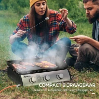 Outsunny Gasbarbecue met Deksel, 3 Branders, Vetopvangbakje, antikleef-plaat, 63x47x25 cm, Zwart/Zilver(m-7)