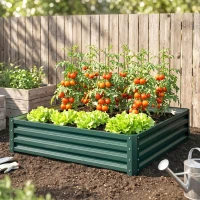 Outsunny Carré potager de jardin tôle d'acier ondulée 120 x 120 x 30 cm vert foncé(m-8)