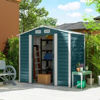 Outsunny Cobertizo Metálico para Jardín 213x120x166/194 cm con Base Refuerzo Puertas Correderas y Ventilaciones Verde Oscuro(m-2)