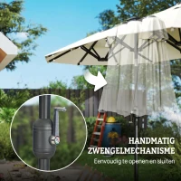 Outsunny dubbele zonwering, terrasscherm, kantelbaar, met zonnepaneel, 35 LED's, stalen frame, beige, 2,95 x 1,50 x 2,19 m(m-7)