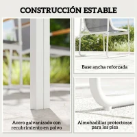 Outsunny Conjunto de Mesa y Sillas Jardín con Mesa de Vidrio Templado y 6 Sillas Transpirables para Terraza Patio Blanco y Gris(m-8)