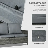 Outsunny 6 Seater Rattan Garden Furniture Set, Gas Fire Pit Table, Wicker Loveseat, 2 Armchairs and 2 Footstools, 6 Piece Patio Rattan furniture Sofa Sets with Cushions for Conservatory, Grey(m-6)