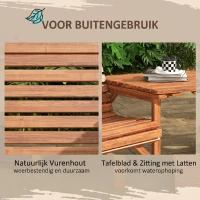 Outsunny Bistro-set 3-delig van hout, weerbestendig tuinmeubelset met lamellenontwerp en parasolgat Verkoold(m-7)
