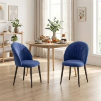 HOMCOM Lot de 2 chaises de salle à manger, chaises de cuisine rembourrées sans accoudoirs, pieds en acier, 52x55x79cm, bleu(m-10)