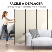 Outsunny Paravent 221 x 172 cm paravent de jardin à 4 panneaux avec pieds larges en tissu polyester de 180 g/m² crème(m-5)