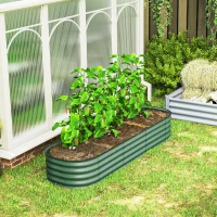 Outsunny Jardinière surélevée carré potager de jardin en acier modulable légumes, plantes, fleurs, dim. 195 x 62 x 30 cm vert(m-8)