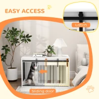 PawHut Box per Cani con Porta Scorrevole, Ventilazione, in Pannello Truciolare e Acciaio, 98x58x61 cm, Noce(m-5)