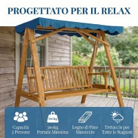 Outsunny Dondolo da Giardino 3 Posti in Legno con Baldacchino 205x133x186cm(m-5)