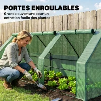 Outsunny Mini Serre de Jardin mini serre tunnel 270L x 90l x 90H cm cm toit pointu Acier PE Haute densité 140 g/m² Anti-UV 3 fenêtres avec Zip enroulables Vert(m-5)