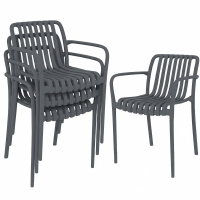 Outsunny Krzesła ogrodowe 4 szt. składane krzesła tarasowe z lamelowym siedziskiem i podłokietnikami, ergonomiczne, ciemnoszare
