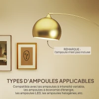 HOMCOM Lampadaire lampe de salon arc réglable pied marbre style vintage 40W E27 dim. 100-115L x 30l x 170-180H cm doré(m-7)