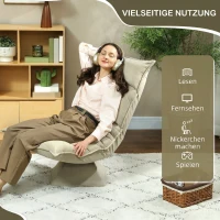 HOMCOM Chaise de sol pivotante à 360°, fauteuil pliable en velours avec dossier réglable 5 positions, 70x62x95cm, beige(m-7)