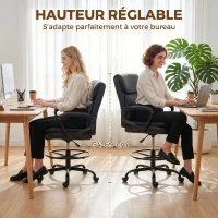 HOMCOM Chaise bureau ergonomique, chaise de dessin réglable en hauteur, repose-pieds réglable, 61 x 61 x 108 cm, noir(m-4)