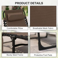 Outsunny Leżak składany z poduszką pod szyję, stalowy stelaż, siateczkowe obicie, udźwig 120 kg, brązowy(m-5)