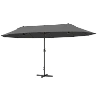 Outsunny Parasol de jardin XXL avec pied en croix parasol grande taille 4,6L x 2,7l x 2,4H cm ouverture fermeture manivelle acier polyester haute densité gris(m-11)