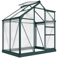 Outsunny Serre de jardin polycarbonate 190 x 132 x 201 cm résistant aux UV 30+ fondation renforcé gouttière vert foncé
