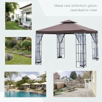 Outsunny Partytent in de tuin partytent paviljoen tuintent feesttent dubbel dak 3 x 3 m bruin(m-7)