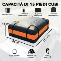 Outsunny Portabagagli da Tetto Impermeabile, 425 Litri, Arancione(m-3)