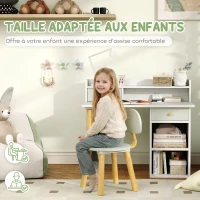 AIYAPLAY Bureau enfant avec chaise, table enfant et chaise avec 2 tiroirs et étagères ouvertes, 85 x 48 x 73 cm, vert(m-6)