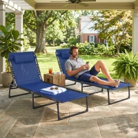 Outsunny Set of Two Folding Sun Loungers, with Four-Position Backs - Blue(m-7)