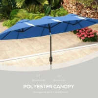 Outsunny Parasol ogrodowy, podwójny, regulowany, z korbką, daszkiem wentylacyjnym, poliester + stal, granatowy, 285 x 147 cm(m-7)