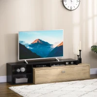 HOMCOM Meuble TV banc TV jusqu'à 65 pouces avec étagère amovible style contemporain porte basculante pour salon chambre(m-10)