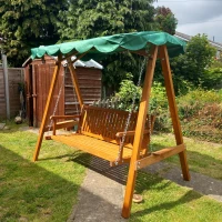 Outsunny 3-Seater Pinewood Swing Chair-Green(m-2)