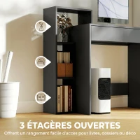 HOMCOM Bureau avec rangement, bureau d'ordinateur avec 3 étagères de rangement et tiroir, 100 x 40 x 90 cm, noir(m-4)