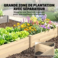 Outsunny Carré Potager de Jardin dim. 244 x 61,5 x 27 cm Feutre de Drainage, séparation Inclus Bois de Sapin(m-4)