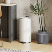 HOMCOM Poubelle cuisine 30L, poubelle à pédale avec seau intérieur amovible, couvercle à fermeture douce, 36x30x60,5cm, crème(m-2)