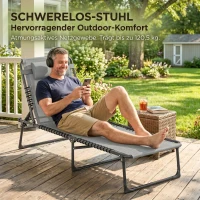 Outsunny Bain de Soleil transat Pliable Dossier inclinable Multi-Positions Acier thermoplastique Lacets élastiques Noir textilène Gris(m-7)