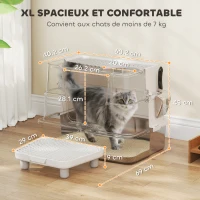 PawHut Bac à Litière XL en Acier Inoxydable pour Grand Chat, Couvercle Pivotant 100°, Pelle, 60,2x40,2x44,5cm, Gris Clair(m-3)