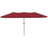 Outsunny Parasol de jardin extérieur, parasol double rectangulaire 4 x 2,2 x 2,3m avec ouverture fermeture manivelle rouge vineux