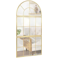 HOMCOM Miroir mural arqué miroir mural en forme de fenêtre ensemble de 3 pièces cadre en métal 76 x 150 cm doré(m-1)