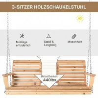 Outsunny Hängebank mit Klapptisch und Becherhaltern Naturholz 150 x 75 x 53cm(m-4)