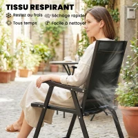 Outsunny Lot de 4 Chaises de Jardin Pliantes Structure Acier Robuste sans Montage Dossier Haut Ergonomique 58x62x97cm Noir(m-6)