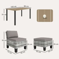 Outsunny Seven-Piece Rattan Dining Set - Grey(m-3)