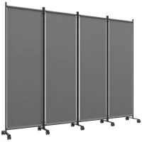 Outsunny Paravento da Esterno e Interno a 4 Pannelli Pieghevole con Ruote, 221x50x172cm, Grigio Scuro(m-1)