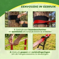 AIYAPLAY Ninja Line Kinderen 10m Slackline Set met turnringen schommel klimladder klimnet voor 3-6 jaar 1000x300x180 cm Rood(m-4)