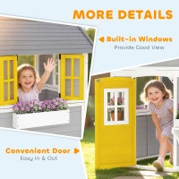 Outsunny Wooden Playhouse with Doors, Windows, Plant Pots, Boxes, for 3-8 Years - Grey(m-8)