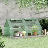 Outsunny Mini Serre de Jardin Serre à tomates mini serre tunnel Double bâche toit pointu 180L x 90l x 90H cm Acier PE PVC 2 fenêtres avec Zip enroulables Vert(m-10)