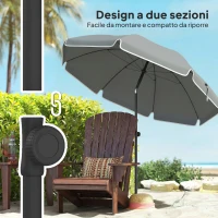 Outsunny Ombrellone da Spiaggia Inclinabile con Ancora per la Sabbia e Borsa da Trasporto, Ø150x185 cm, Grigio Scuro(m-5)